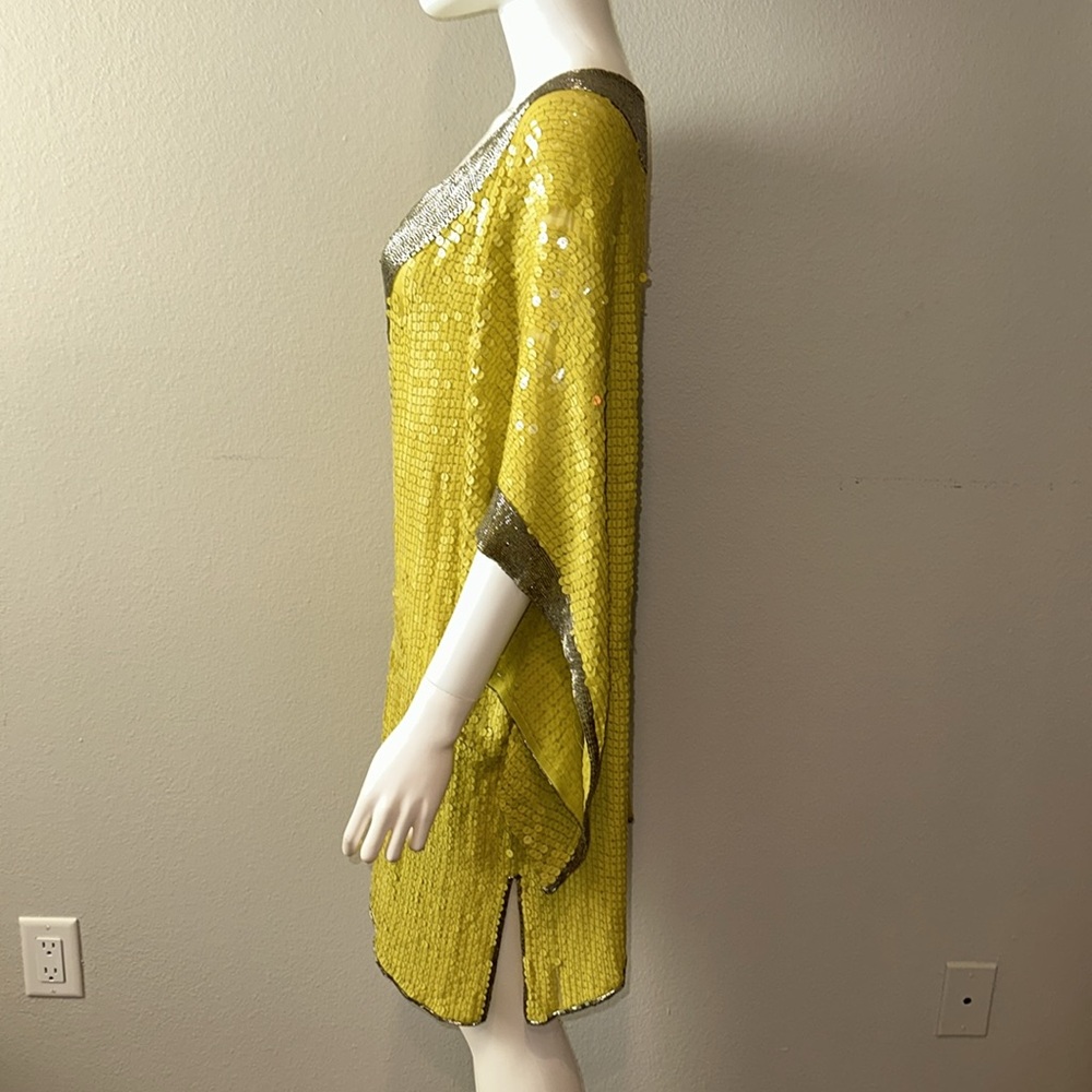 CAMILLA yellow sequin beaded short kimono kaftan runway dress OS *READ* - Picture 3 of 13